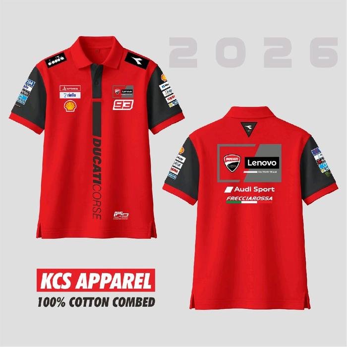 Kaos Polo Ducati Lenovo MotoGP Team Marquez 93 Bagnaia 63 Unisex