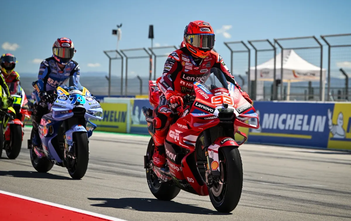 Marc Marquez leading the MotoGP Aragon race