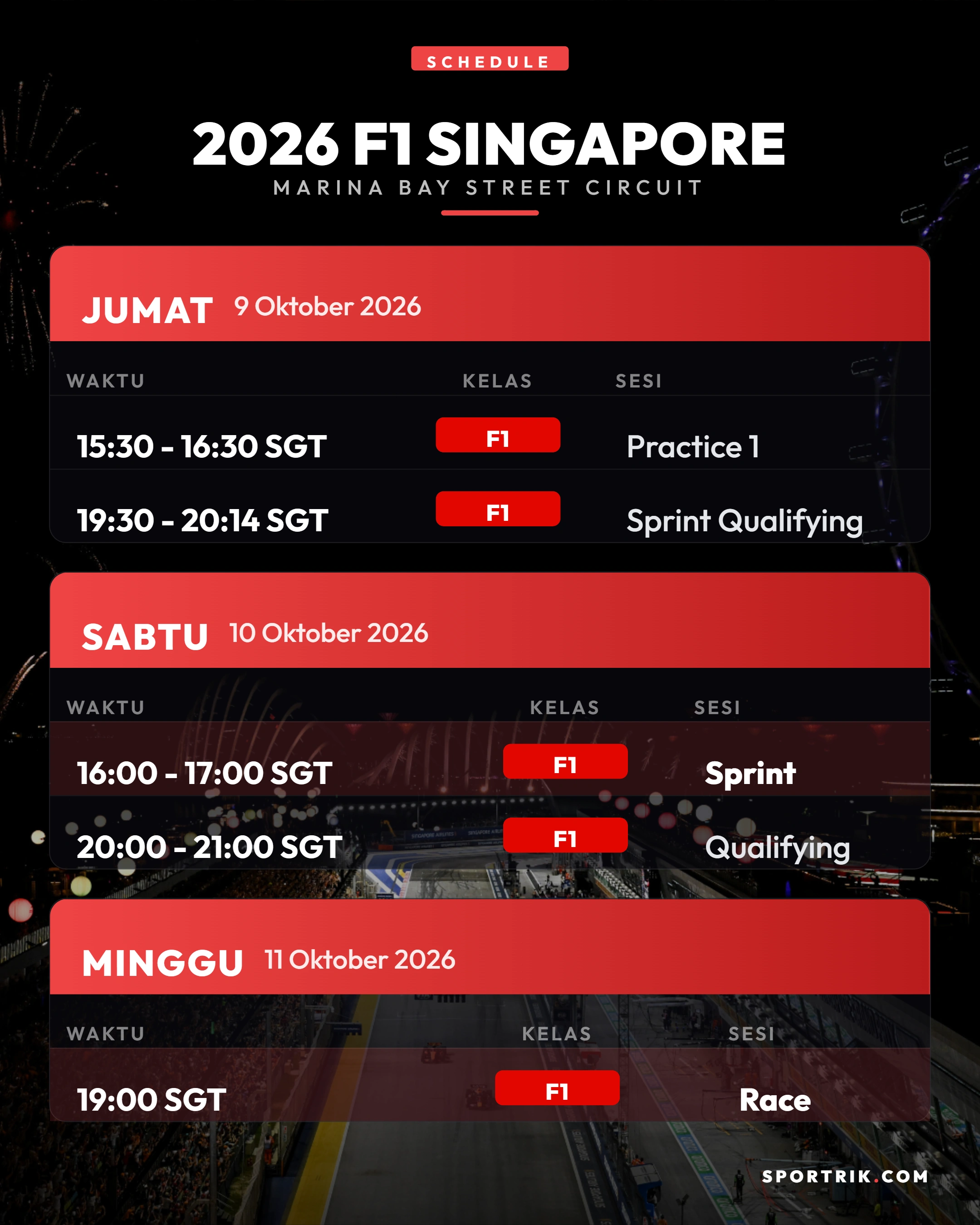 2026 F1 Singapore GP Schedule: Sprint and Race at Marina Bay