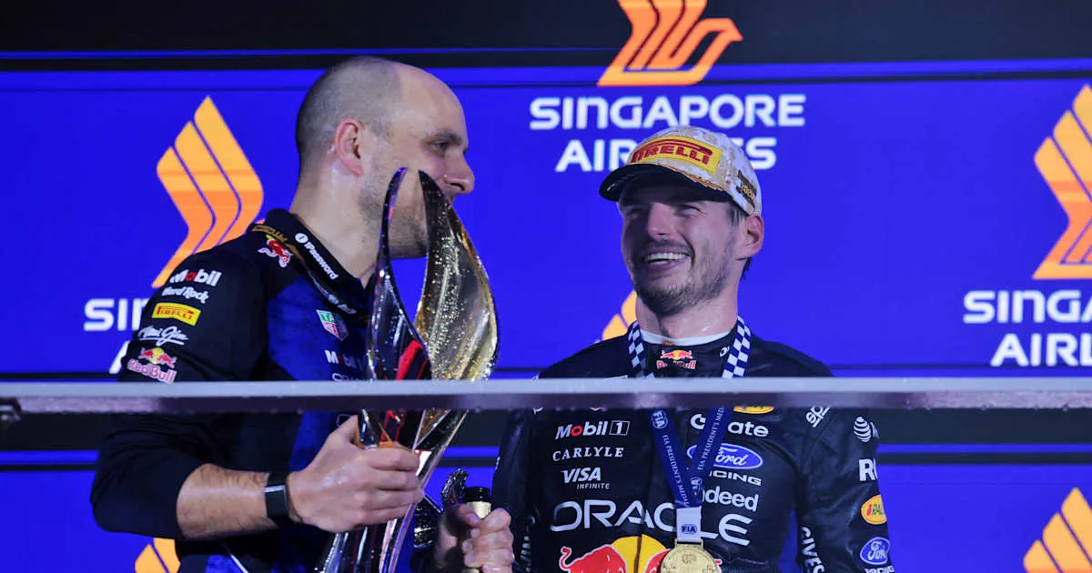 Emotional Marina Bay Triumph: Verstappen and Lambiase Share Special Podium